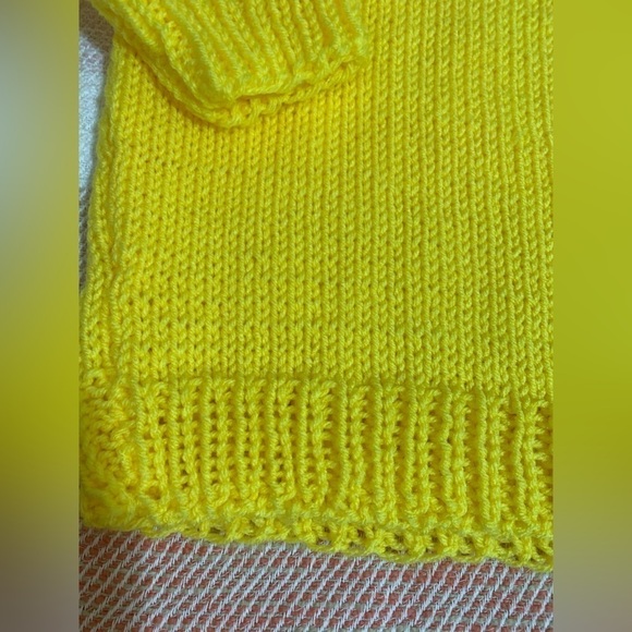 Handmade Knit Yellow Neon Flower Detail Mock Neck Sweater - Picture 6 of 11